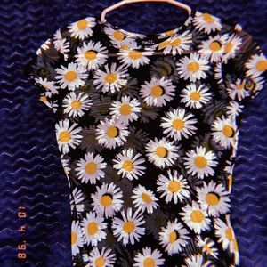 Mesh black floral shirt.